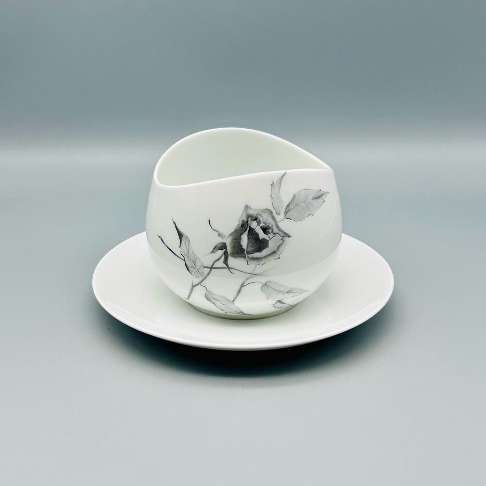 Continental Rosenthal “Jet Rose” Porcelain Gravy Boat with Attached Under Plate